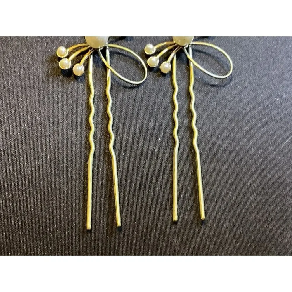 Two Gold Tone Faux Pearl Vintage Hair Pins